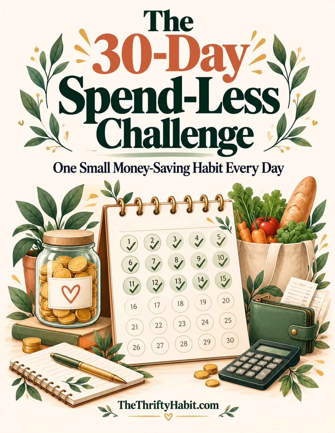 The 30-Day Spend-Less Challenge PDF cover: One Small Money-Saving Habit Every Day